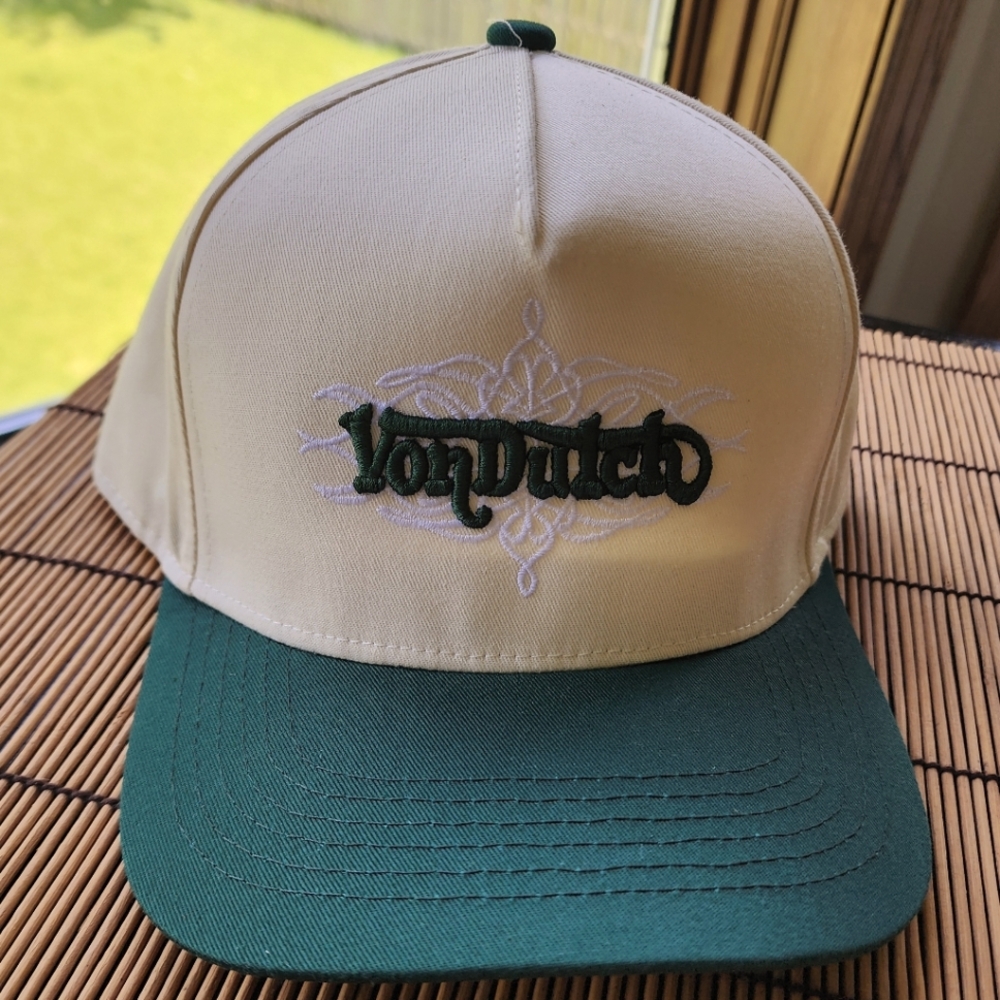 Unisex Von Dutch Cream and Green Chopper SnapBack